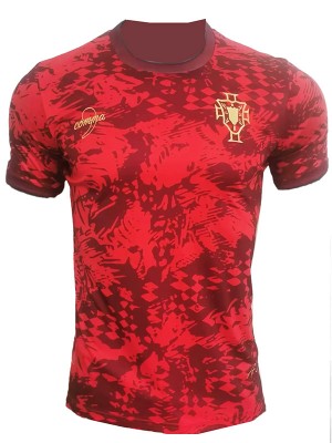 Portugal pre-match jersey training soccer uniform men's red sportswear football kit top shirt 2024-2025